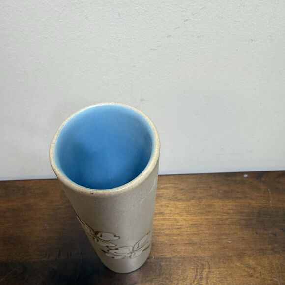 Pigeon Forge Dogwood Pottery Vase Cylinder Signed Raised Floral Blue Inside VTG - Picture 3 of 6